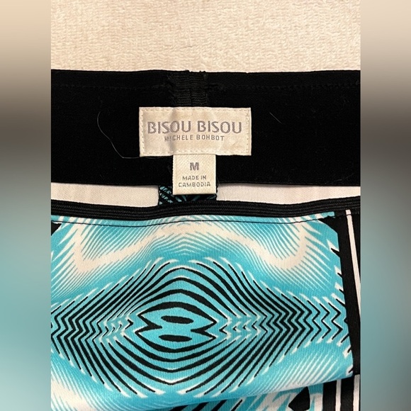 🛍️BISOU BISOU Black, teal multi graphic stretchy pencil skirt size M. - Picture 7 of 9